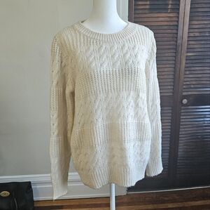 Warm Wool Blend Cable Knit Pullover Ivory Sweater Korean Fashion Winter Vintage